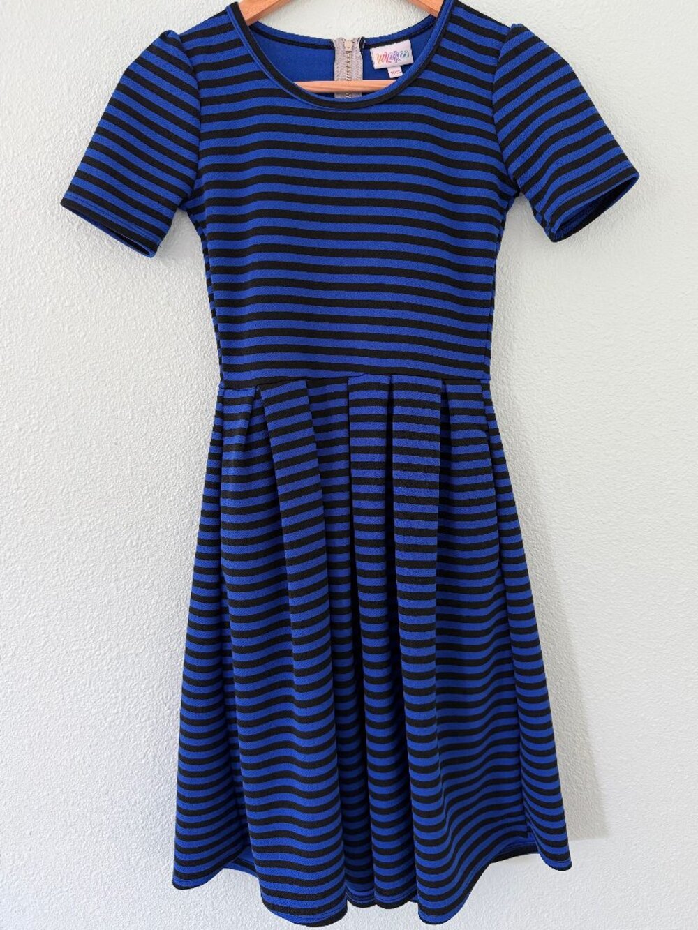 LuLaRoe Black Blue Striped Amelia Dress Size XXS